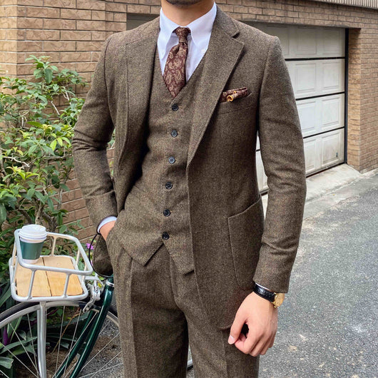 Traje Slim Fit Espiga Retro Lana Otoño Invierno para Hombre - Image 4