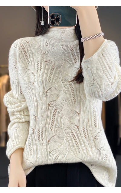 Suéter Hueco Cuello Alto Liso para Otoño e Invierno - Image 21