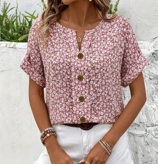Camiseta Mujer Escote V Manga Corta Estampado Jacquard - Image 9