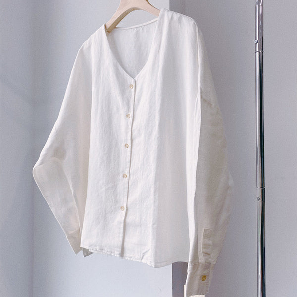 Camisa Casual de Algodón y Lino para Otoño e Invierno
