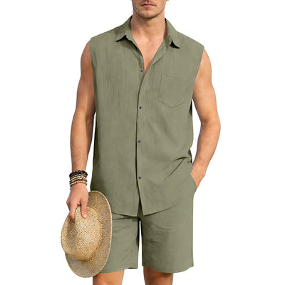 Conjunto de Camisa y Pantalones Cortos de Lino para Hombre - Image 43