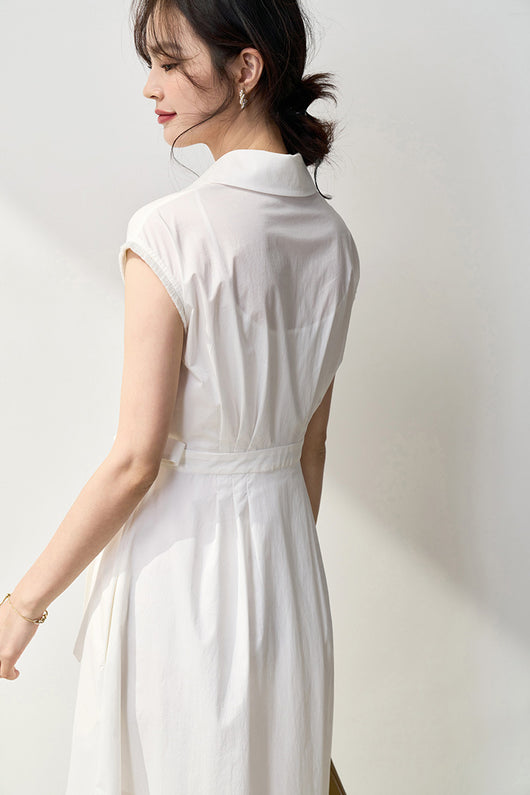Vestido Camisero Ajustado de Algodón con Pliegues Simétricos y Corte Vertical - Image 10