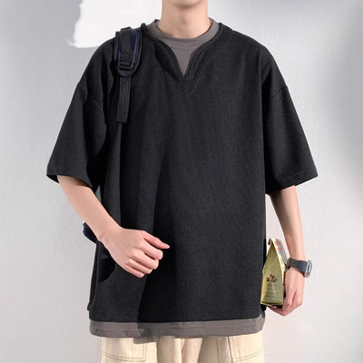 Playera de Verano Hombre Cuello Falso Dos Piezas Manga Corta Trendy - Image 3
