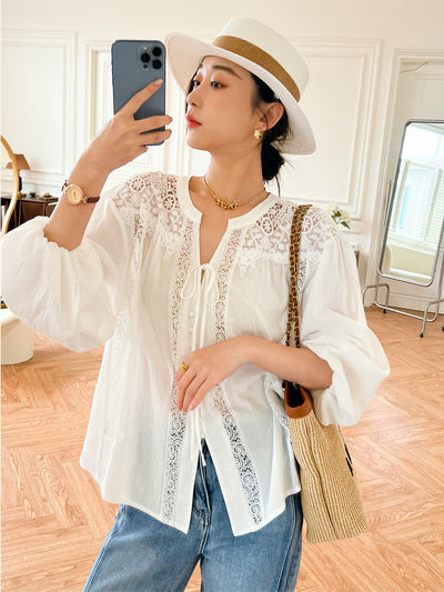 Blusa Blanca de Manga Larga Estilo Francés para Mujer - Image 8