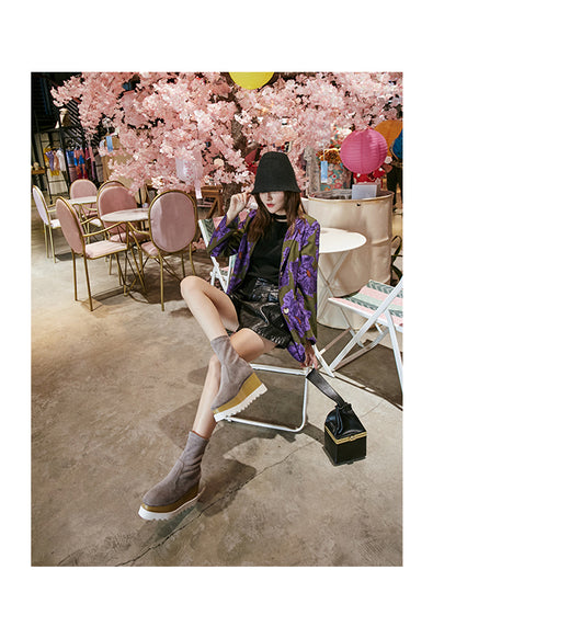 Botas Plataforma Wedge Punta Cuadrada con Stretch - Image 15