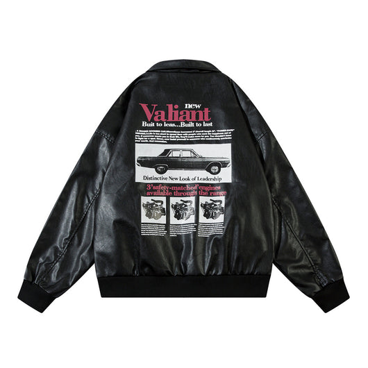 Chaqueta de Cuero PU Estilo Europeo Americano con Estampado Automotriz - Image 14