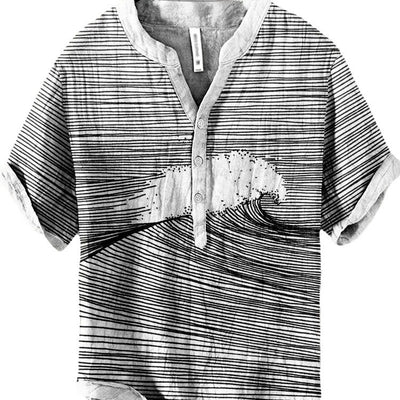 Camisa Lino Hombre Estampado Oceánico Manga Corta Suelta Casual - Image 5