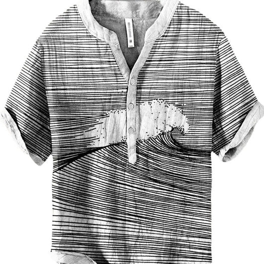 Camisa Lino Hombre Estampado Oceánico Manga Corta Suelta Casual - Image 5