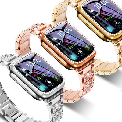 Pulsera Apple Watch de Acero Inoxidable con Diamantes de Tres Puntos