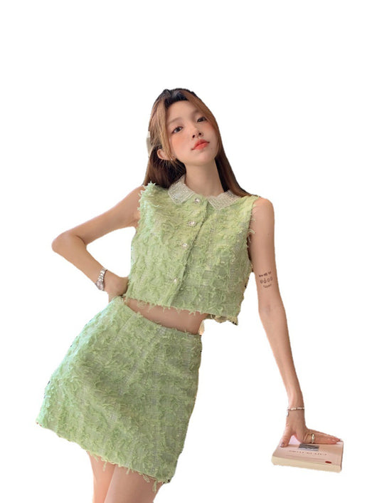 Conjunto Elegante Verde: Blusa y Falda Cintura Alta para Mujer - Image 9