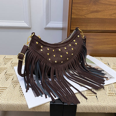 Bolsa Mensajera Retro Casual con Flecos y Remaches de Gran Capacidad - Image 6