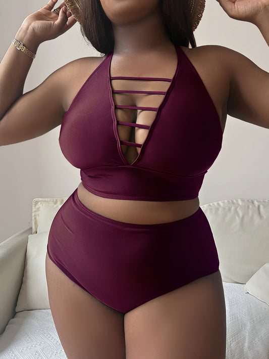 Bikini Talla Grande Escote Cruzado Ajustable con Detalles Calados - Image 2