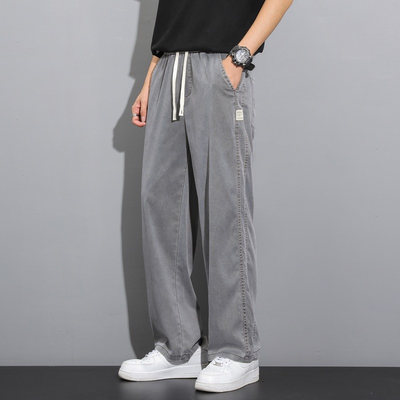 Pantalones Anchos de Pierna Recta en Tela Ice Silk para Hombre - Image 9