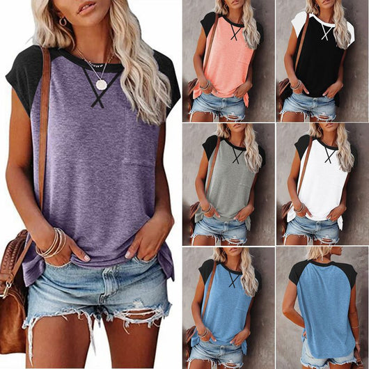 Playera Suelta de Cuello Redondo con Combinación de Colores para Mujer - Image 4