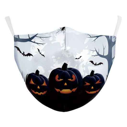 Halloween dustproof mask with a glowing jack-o'-lantern, skeleton, and figure in a spooky graveyard scene. - Image 20