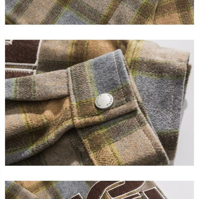 Camisa Abrigo Cuadros con Bordado y Combinación de Colores - Image 9