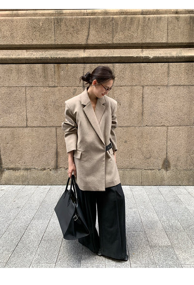 Blazer de Lana Estilo Americano con Hombreras Acolchadas para Mujer - Image 16