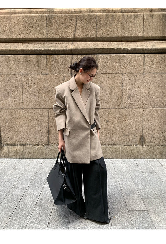 Blazer de Lana Estilo Americano con Hombreras Acolchadas para Mujer - Image 16