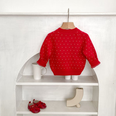 Cardigan Tejido Jacquard Rojo para Niña - Abrigo Elegante Otoño - Image 37
