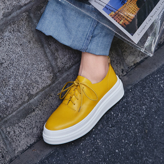 Zapatos Casuales Plataforma Mujer Amarillos Estilo Británico con Aumento de Altura - Image 5