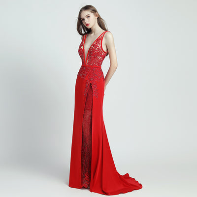 Vestido Largo de Encaje con Perlas - Estilo Temperamento Elegante - Image 2