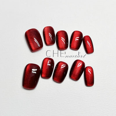 Pegatinas de Uñas Ojo de Gato Rojo Vino - Diseño Personalizado Hecho a Mano