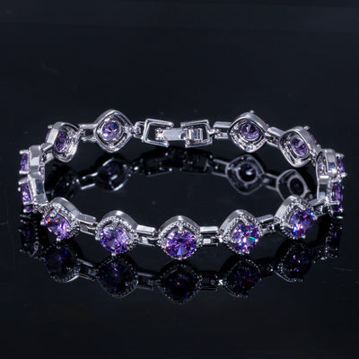 Pulsera de Oro Blanco con Circonita Cúbica y Cadena de Cristales Brillantes - Image 3
