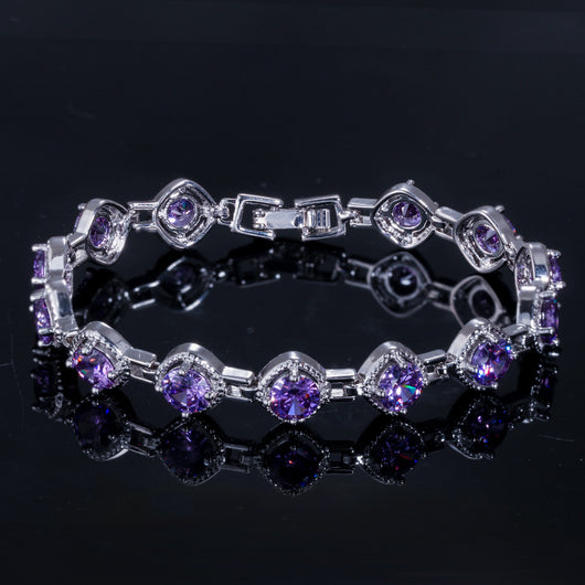 Pulsera de Oro Blanco con Circonita Cúbica y Cadena de Cristales Brillantes - Image 3