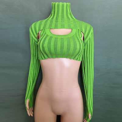 Conjunto de Dos Piezas: Chaleco Hueco y Blusa de Cuello Alto en Lana - Image 17