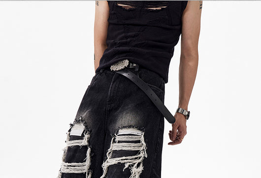 Pantalón Cropped Roto con Parches Estilo Vintage - Image 9