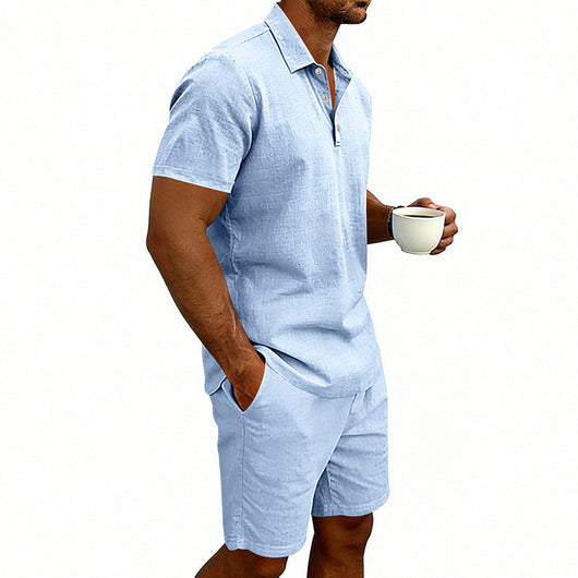 Conjunto de Shorts y Camiseta de Lino para Hombre - Ajuste Relajado - Image 36