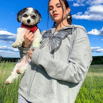 Sudadera Streetwear con Cierre de Mariposas y Cristales - Image 3