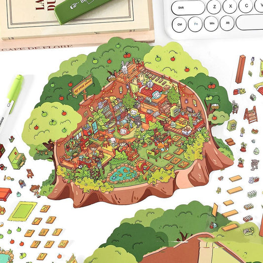 "Sea Studio" extra large landscaping stickers with a three-dimensional cottage island design and various decorative elements.