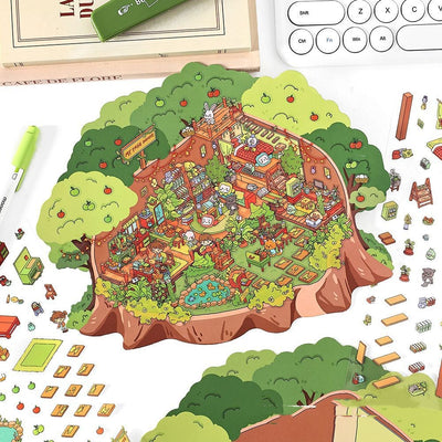 "Sea Studio" extra large landscaping stickers with a three-dimensional cottage island design and various decorative elements.