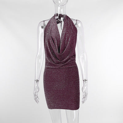 Vestido Halter de Seda Brillante con Bolsillo y Cuello - Falda Ajustada Femenina - Image 21