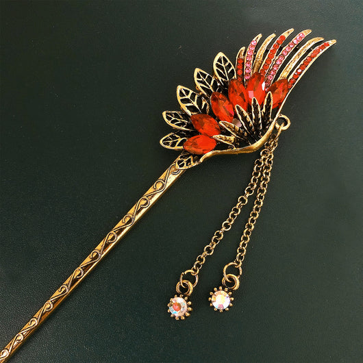 Horquilla Novia Hada Retro con Pluma y Diamantes - Tocado Hanfu Antiguo con Borla Larga - Image 4