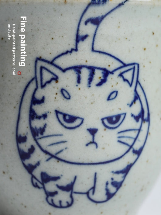 Taza de Té Porcelana Jingdezhen Gato Azul y Blanco - Image 8