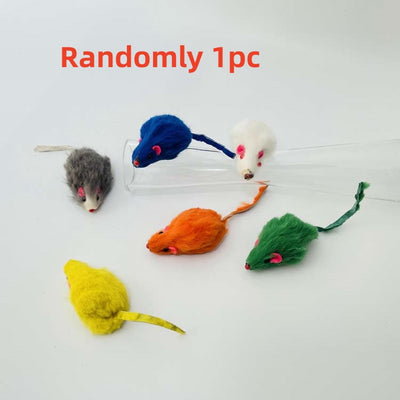 Six colorful plush mouse cat toys in orange, yellow, gray, white, green, and blue, with pink ears and noses. - Image 5