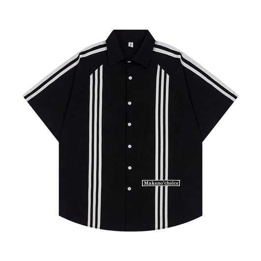 Camisa de Rayas Patchwork Manga Corta para Hombre