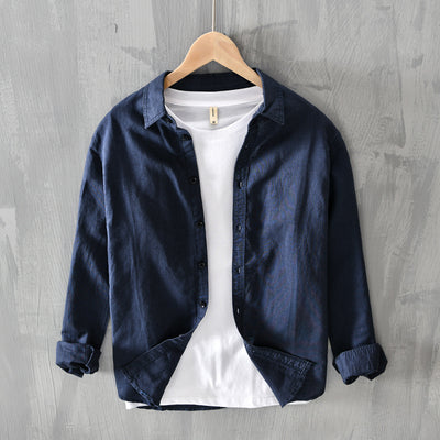 Camisa Casual de Algodón y Lino para Hombre - Manga Larga Clásica - Image 2