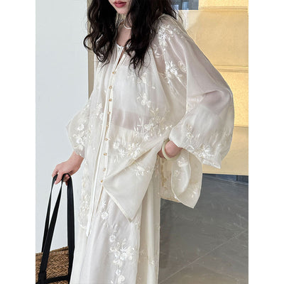 Vestido Camisero Bordado Estilo Chino Midi - Image 3