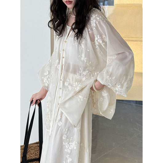 Vestido Camisero Bordado Estilo Chino Midi - Image 3
