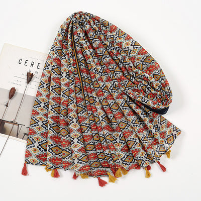 Pañuelo Estampado Protección Solar con Borlas - Image 2