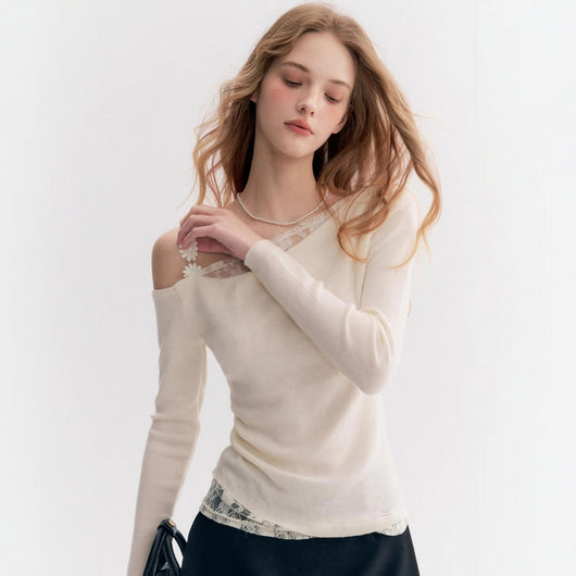 Blusa Elegante Fuera del Hombro con Encaje y Manga Larga - Image 4