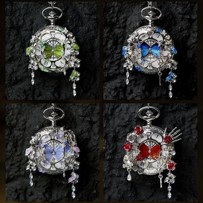 Reloj de Bolsillo Animado Mariposas Turquesa y Verde para Pareja - Edición Graduación - Image 2