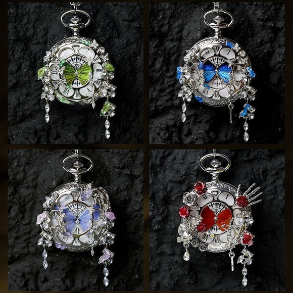 Reloj de Bolsillo Animado Mariposas Turquesa y Verde para Pareja - Edición Graduación