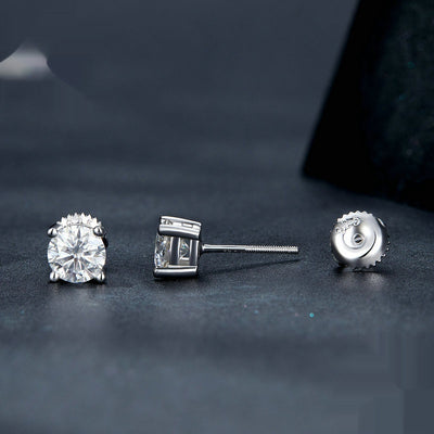 Aretes de Plata Esterlina S925 con Baño de Oro Blanco y Cuatro Garras - Image 4