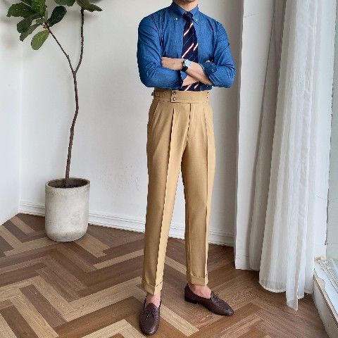 Pantalones Casuales de Cintura Alta y Corte Recto para Hombre