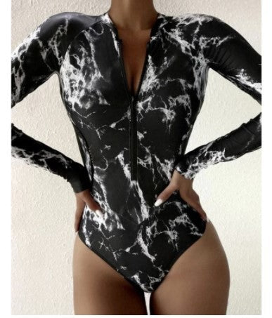 Traje de Baño Deportivo con Estampado Floral y Cierre de Cremallera - Image 3