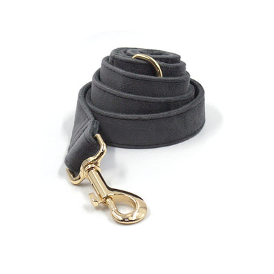 Collar y Correa para Mascotas en Terciopelo Gris Oscuro - Image 3